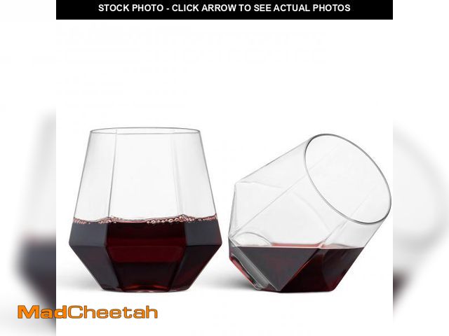 Lot 74-12310584 - Munfix Plastic Stemless Wine Glasses 32 Pack - Diamond Shaped Unbreakable Disposable 12 Oz Clear Pla...