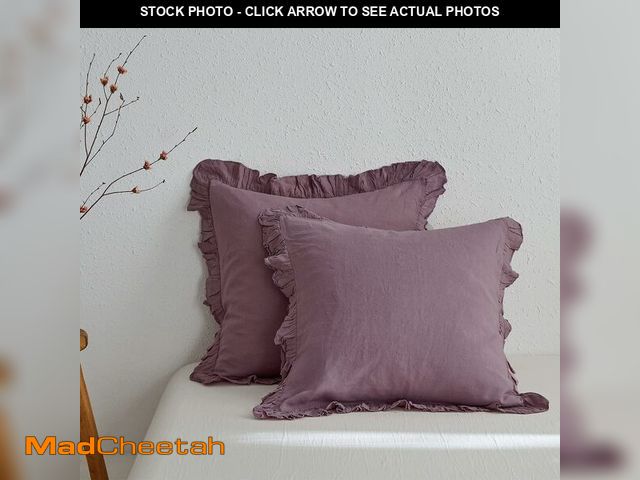 Lot 74-12846507 - Simple&amp;Opulence 100% Linen Euro Sham Covers with Ruffle, 26x26 Inch Pillow Covers Set of 2, Euro...