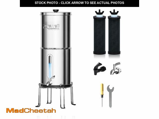 Lot 74-14212709 - Purewell 1.5G Gravity Water Filter System, 3-Stage 0.01ÃÂ¼m Ultra-Filtration Stainless Steel Counte...