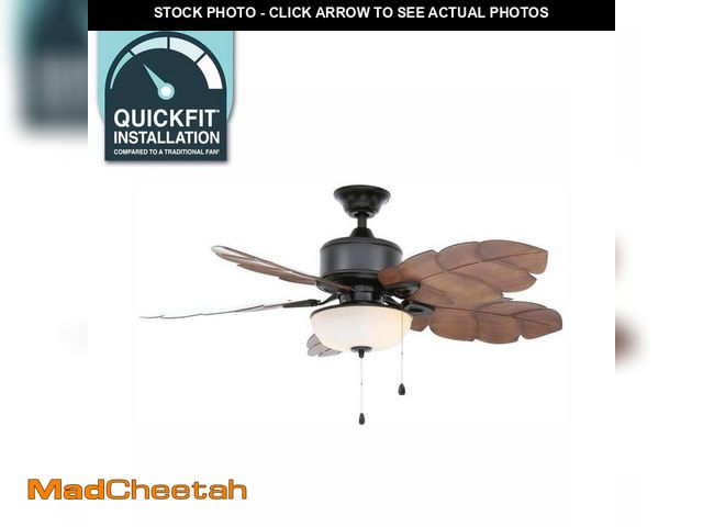Lot 74-12559197 - Home Decorators Collection Palm Cove 52 in. Indoor/Outdoor LED Natural Iron Ceiling Fan with Light K...
