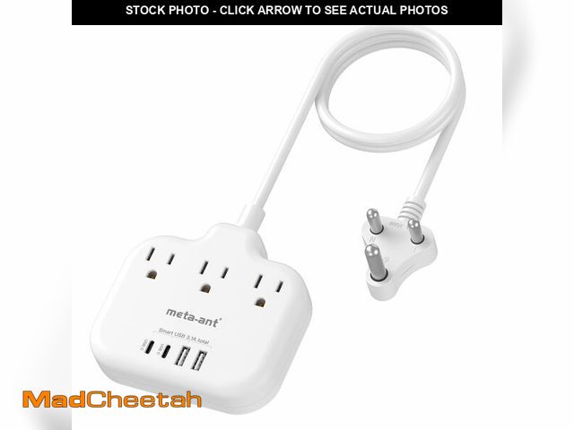 Lot 74-12978000 - South Africa Plug Adapter, Type M Adapter for South Africa with 3 AC Outlets &amp; 4 USB Ports(2 USB...