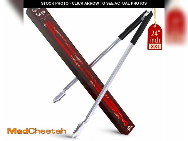 Lot 74-13695799 - 24 inch BBQ Tongs, 100% Stainless Steel Long Metal Grill Tongs - UNUSED