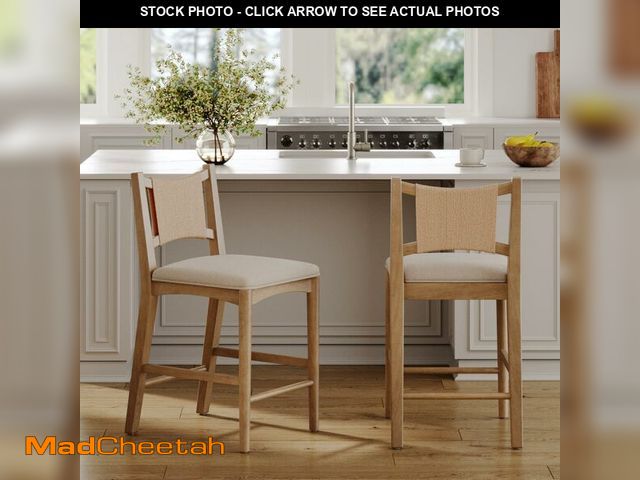 Lot 74-13611704 - Nathan James Elodia Boho Counter Height Bar Stool with Back, Woven Seagrass Backrest and Solid Wood ...