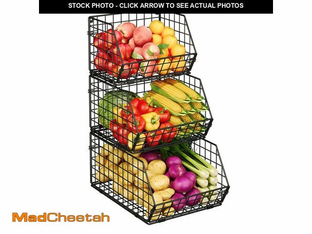 Lot 74-13632056 - X-cosrack 3-Tier Stackable Wire Baskets for Counter, Fruit and Vegetable Storage, Potato and Onion S...