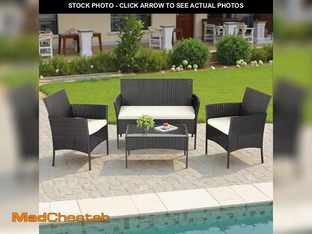 Lot 74-12162294 - FDW | 4-Piece Patio Furniture Set | Outdoor Wicker Furniture with Coffee Table | Modern Rattan Chair...
