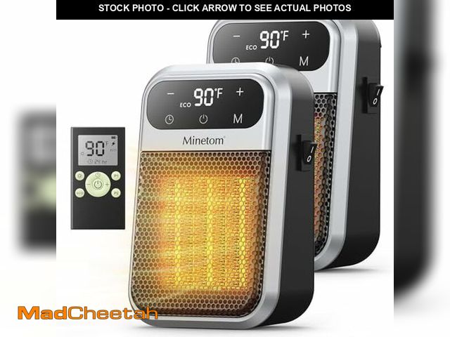 Lot 74-12703590 - Minetom 800W Plug In Heater, Small Wall Outlet Heater for Indoor Use, Remote, 12H Timer, ECO Mode, O...