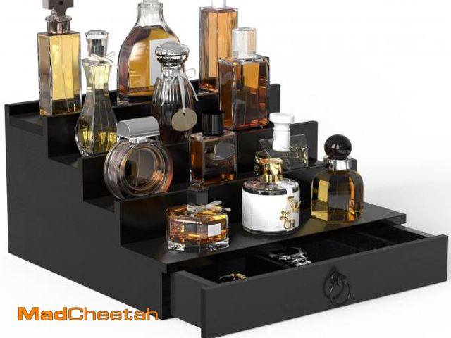 Lot 74-12122454 - upcessory Cologne Organizer for Men, 4 Tier Black Wood Perfume Organizer with Felt Lining Drawer and...