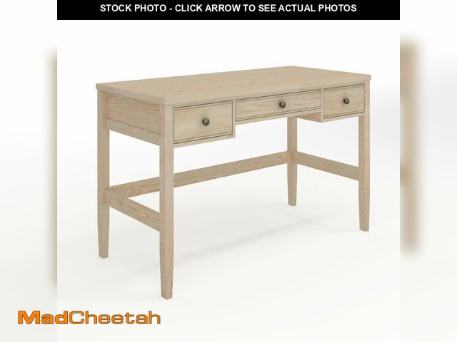 Lot 74-13118313 - Martha Stewart Rhett Writing Desk with 3 Drawers and Tapered Legs in Light Natural with Antique Bron...