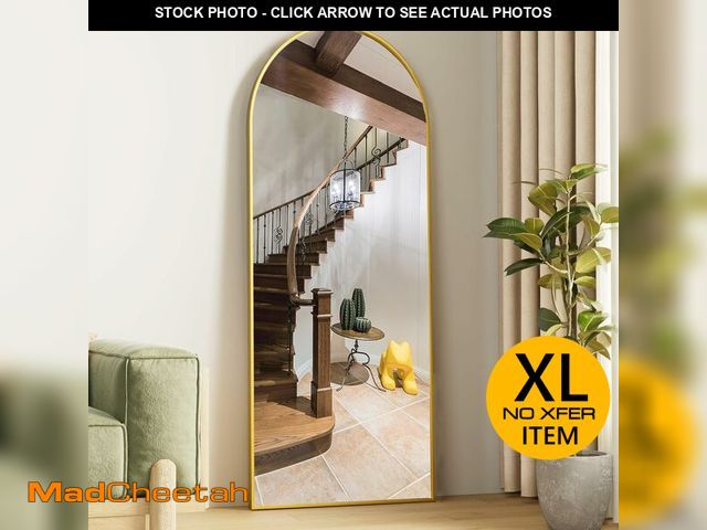 Lot 74-14311413 - Floor Mirror, 64"x21" Gold Full Length Mirror, Arched Mirror Full Length, Freestanding Mirrors, Arch...