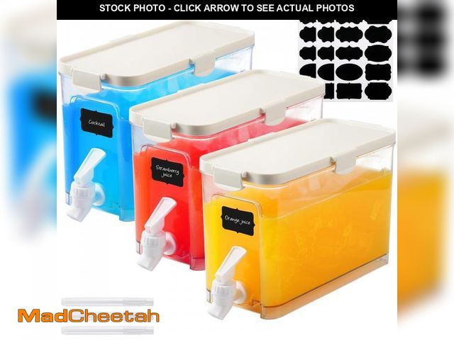 Lot 74-12118559 - Mumufy 3 Set Plastic Drink Dispensers for Parties Beverage Dispenser for Fridge with Spigot Iced Jui...