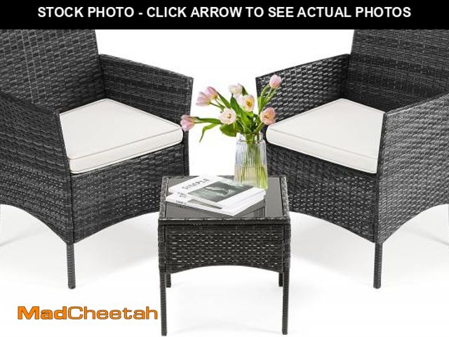 Lot 74-12136902 - DUMOS Patio Furniture Set 3 Pieces, Outdoor Wicker Furniture with Coffee Table, Modern Rattan Patio ...