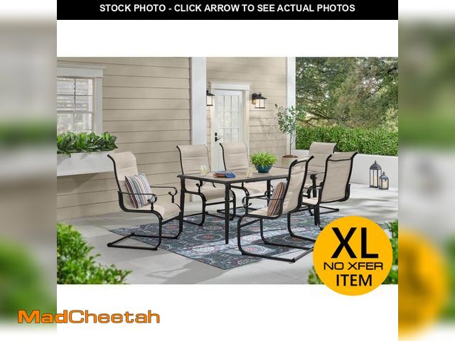Lot 74-13112643 - Hampton Bay Glenridge Falls 7-Piece Metal Padded Sling Rectangular Outdoor Dining Set in Putty Beige...
