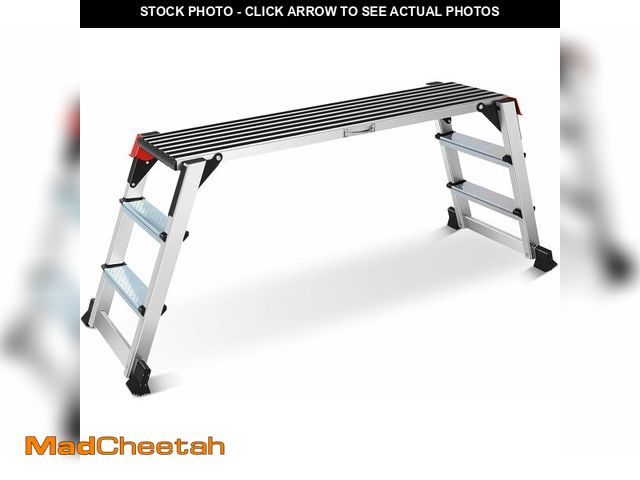 Lot 74-13698482 - Work Platform Two Step Ladder, 50"x12"x27" Aluminum Platform, Heavy Duty Folding Work Bench Non-Slip...