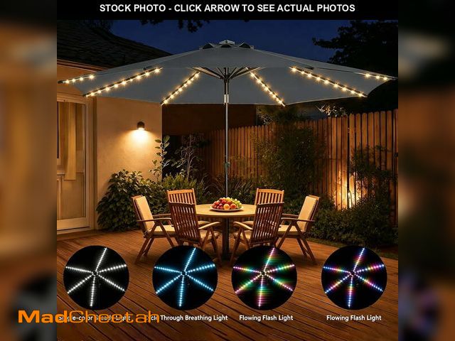 Lot 74-14586483 - TASKBAY 9ft Solar Patio Umbrella with Colorful LED Lights, 45Â° Tilt Adjustment Outdoor Umbrella for...
