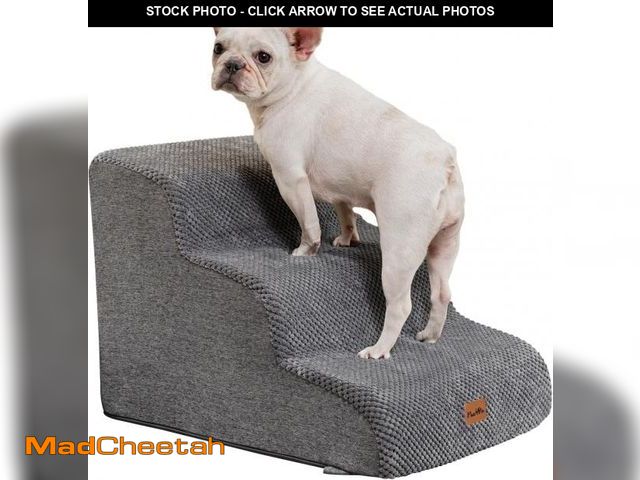 Lot 74-12515244 - Made4Pets Dog Stairs Ramp for Small Dogs, 3-Step Dog Steps for Bed Couch Sofa and Chair, Gray - UNUS...