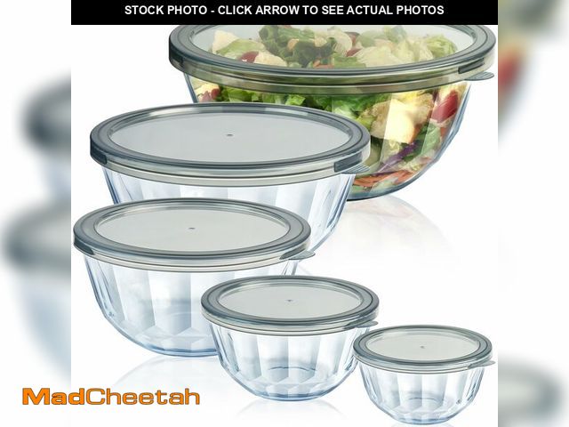 Lot 74-13960529 - Freshmage Mixing Bowls with Airtight Lids Sets, 5 Packs Thick Glass Nesting Bowls for Kitchen Baking...