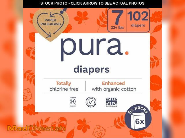 Lot 74-14582075 - Pura Size 7 Eco-Friendly Diapers (33+lbs) Hypoallergenic, TCF, Soft Organic Cotton, Sustainable, up ...