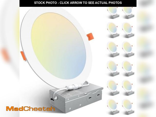 Lot 74-11905023 - Amico 12 Pack 8 Inch 5CCT Ultra-Thin LED Recessed Ceiling Light with Junction Box, 2700K/3000K/3500K...