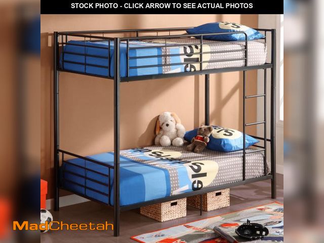 Lot 74-12108771 - Zimtown Modern Twin over Twin Metal Bunk Beds Frame Ladder Adult Children Bedroom Dorm,Black - UNUSE...