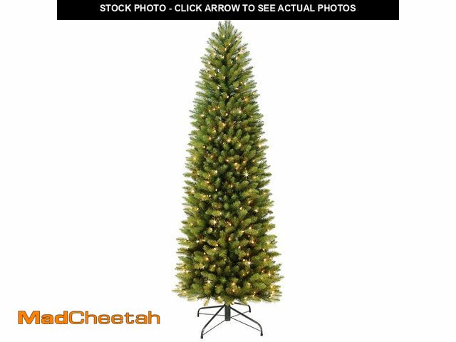 Lot 74-12571492 - Puleo International 7.5ft Pre-Lit Slim Fraser Fir Christmas Tree with 350 Clear Lights, 1188 Realist...