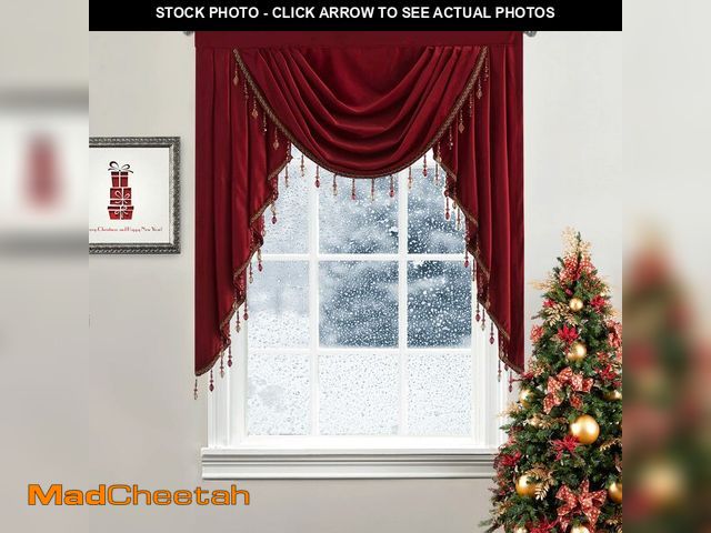 Lot 74-12978102 - StangH Theater Red Velvet Curtain Valances with Luxury Beads for Bedroom, Rod Pocket Thick Window Wa...