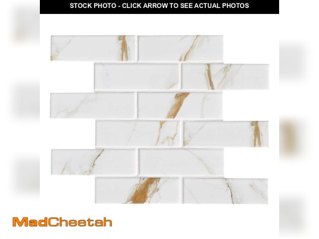 Lot 74-14590875 - MSI Calacatta Gold Subway 12 in. x 12 in. x 0.24 in. Matte Porcelain Mesh-Mounted Mosaic Tile (13.95...