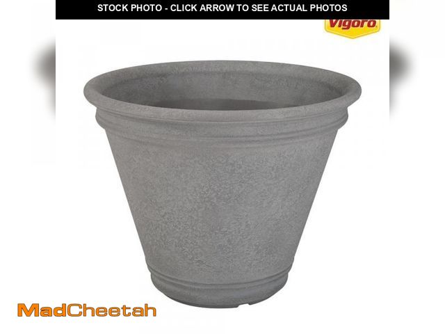 Lot 74-12530492 - Vigoro 22 in. Alameda Extra Large Gray Plastic Planter (22 in. D x 17.5 in. H) - UNUSED
