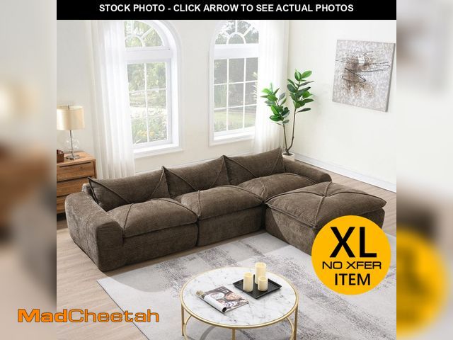 Lot 74-12550719 - *SEE DETAILS* Qualler 116 in. Chenille Fully Compressed Sectional Sofa in. Brown *SEE DETAILS* - USE...