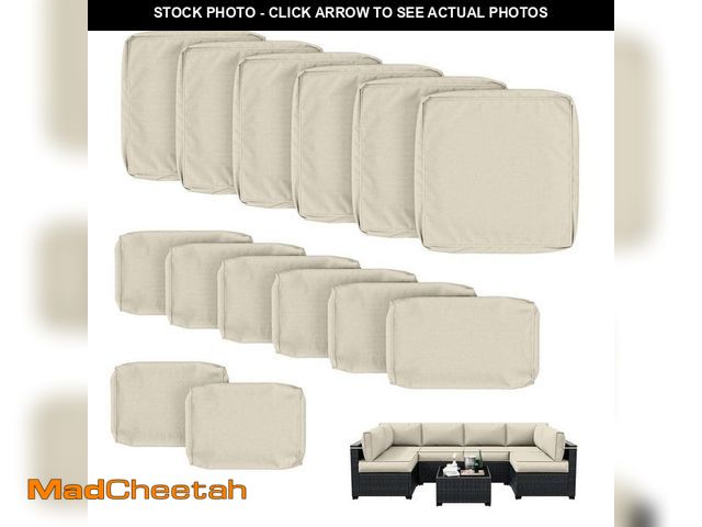 Lot 74-14115583 - WNP 14-Pieces Outdoor Waterproof Cushion Covers Replacement, Slipcover Set w/ Zippers for Patio Furn...
