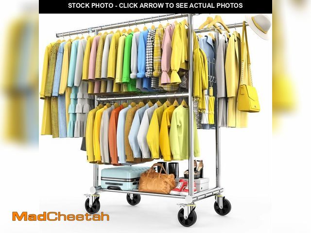 Lot 74-14077555 - 100% Stainless Steel Heavy Duty Clothes Rack Load 960LBS, Three Rods Clothing Racks for Hanging Clot...