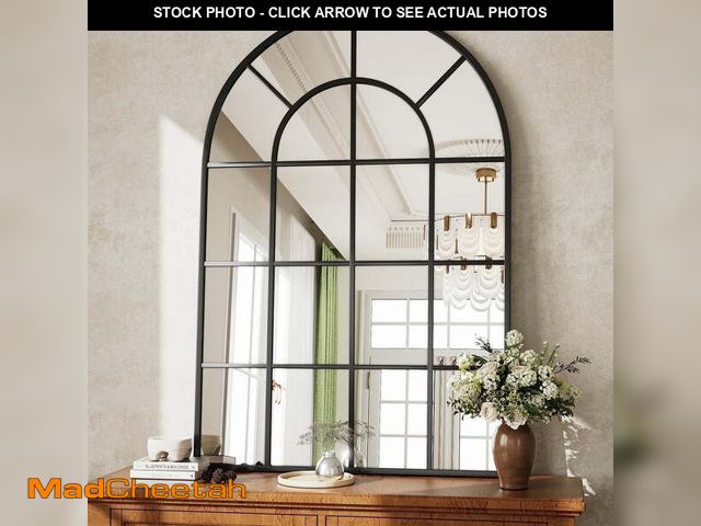 Lot 74-14607932 - BEAUTYPEAK 36" x 24" Arched Windowpane Mirror Decor Wall Mirror, Black - UNUSED