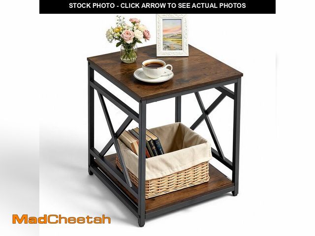 Lot 74-13788104 - VEVOR End Table 18" Square, 2-Tier Side Table with Open Storage Shelves, Industrial Nightstand Bedsi...