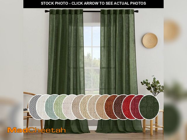 Lot 74-13963313 - MIULEE Olive Green Linen Curtains 96 Inch Long for Bedroom Living Room, Soft Thick Linen Textured Wi...