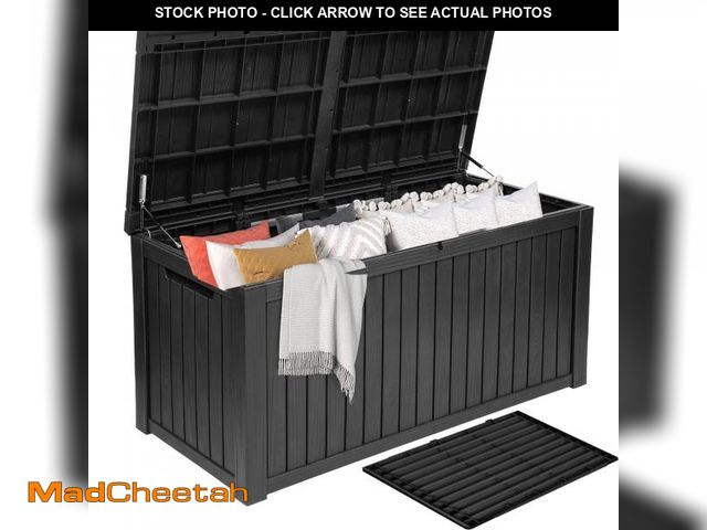 Lot 74-12124209 - DWVO 180 Gallon Extra-Large Patio Deck Box, Waterproof Resin Outdoor Storage Box with Removable Divi...