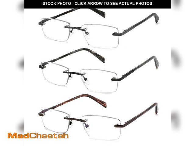 Lot 74-14268772 - JJWELL 3 Pack Reading Glasses for Men Blue Light Blocking, Lightweight Rimless Metal Mens Eyeglasses...
