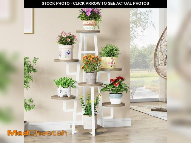 Lot 74-12377471 - *SEE DETAILS* Wellston 43.3 in. White Rectangle Wood Indoor Plant Stand with 7 Tier, Tall Plant Shel...