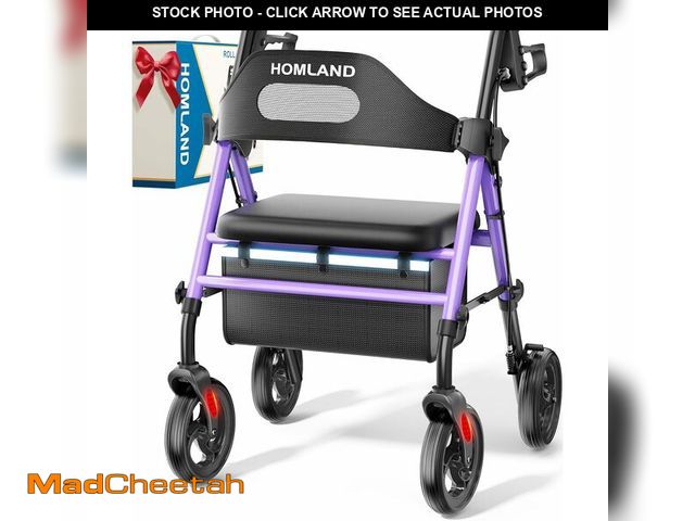 Lot 74-12664371 - HOMLAND Foldable Rollator Walkers with Seat for Seniors, 8'' Big Wheels, 350 lb. Weight Capacity, Ad...