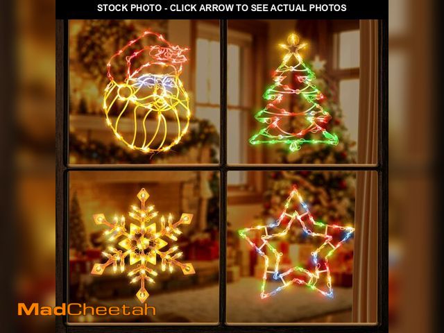 Lot 74-14143774 - 4 Pack Christmas Window Silhouette Lights Decorations, Santa Claus, Xmas Trees, Snowflake, and Star ...