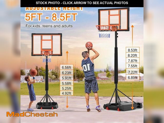 Lot 74-12891913 - Skyhot Adjustable 4.92-8.53ft Portable Basketball Hoop and Goal for Kids, Teenagers, Youth, and Adul...