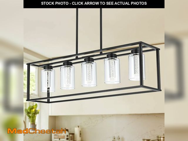 Lot 74-12903692 - VINLUZ LED 5 Light Chandeliers Black with Clear Glass and Crystal Bulb Modern Industrial Kitchen Isl...