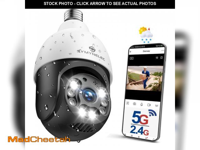 Lot 74-11557328 - SYMYNELEC 5GHz/2.4GHz Light Bulb Security Camera Outdoor Waterproof 2.5K, Dual-Band WiFi Light Socke...