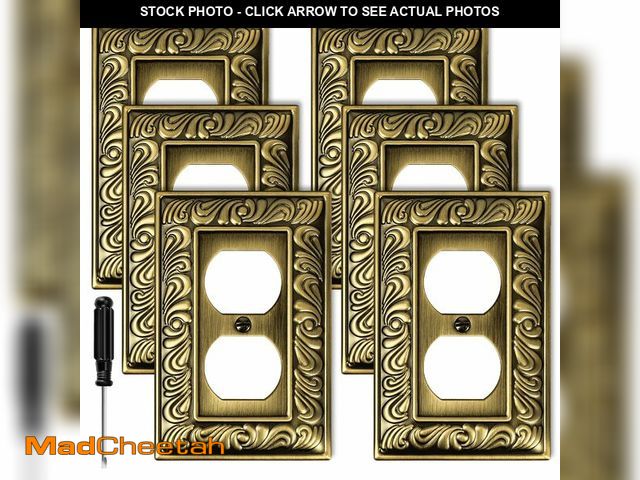 Lot 74-14206136 - Antique Brass Duplex Outlet Cover Paisley Pattern Decorative Wall Plates for Electrical Outlet, Meta...