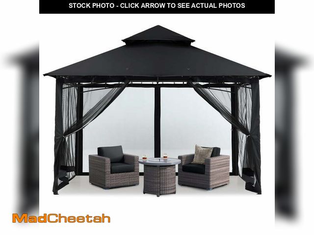Lot 74-14086851 - MASTERCANOPY 9 x 9ft Patio Gazebo with Double Roof and Mesh Walls, Black - UNUSED