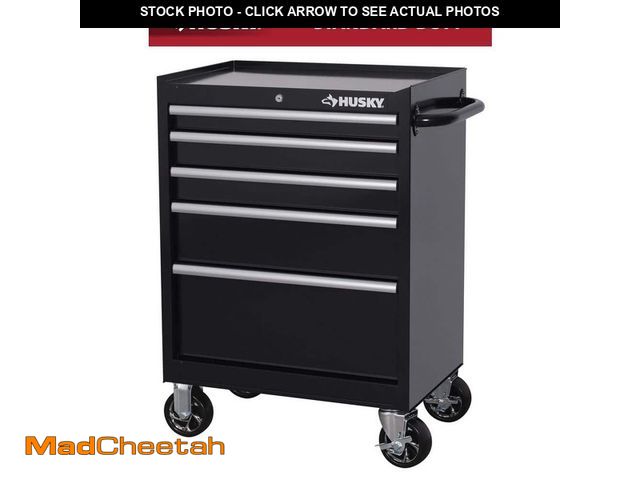 Lot 74-14292744 - Husky Tool Storage 27 in. W x 18 in. D 5-Drawer Gloss Black Rolling Tool Cabinet - USED