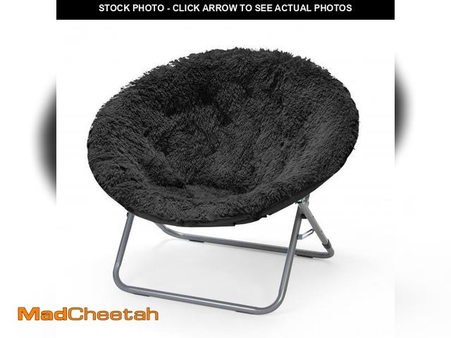 Lot 74-12426193 - Urban Shop Mongolian Faux Fur Oversized Moon Chair, Black - UNUSED