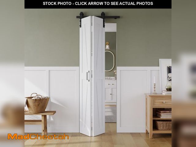 Lot 74-12227963 - 24" x 84" Bifold Sliding Barn Door, K Shaped Panel with Sliding Hardware Kit Set, Finished Closet Do...