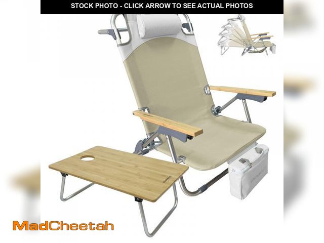 Lot 74-12350423 - WKFAMOUT Folding Backpack Beach Chair Aluminum 5-Position with Camping Bamboo Table Lay Flat Lounge ...