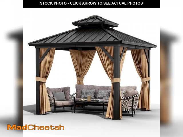 Lot 74-12161115 - GarveeLife 10x10ft Double Roof Hardtop Gazebo, Heavy Duty Galvanised Steel Hardtop Pavilion with Net...