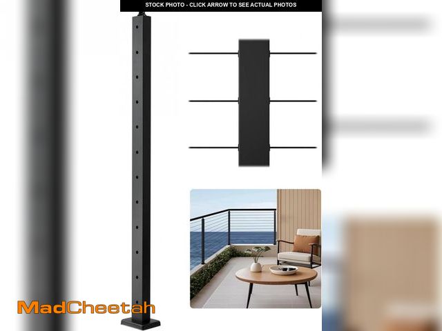 Lot 74-12510595 - VEVOR Cable Railing Post, 42"x2"x2" Level Drilled Deck Railing Post, Stainless Steel Black Cable Rai...