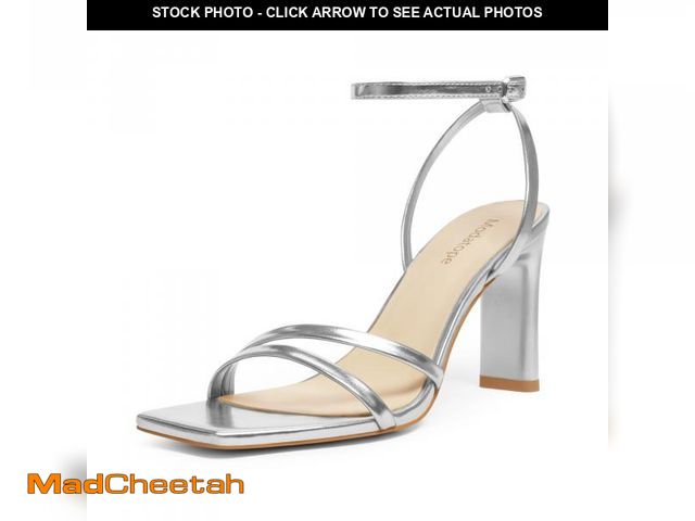 Lot 74-12181044 - Modatope Silver Womens Sandals Square Open Toe Block High Heels Strappy Ankle Strap Sandals Comfort ...